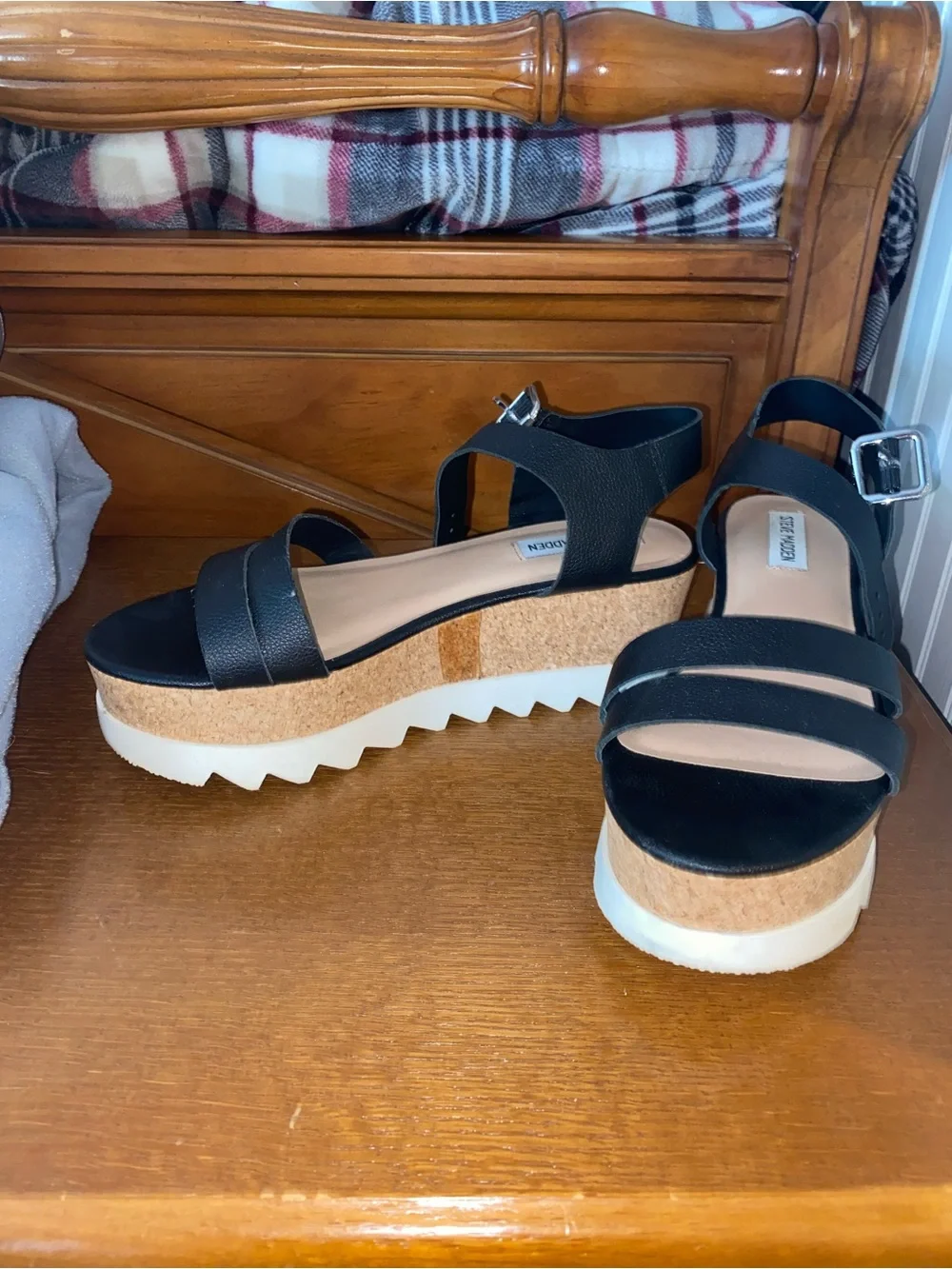Women’s Black Cork Platform Sandals with White Sole - Steve Madden